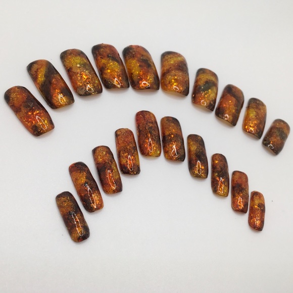 Tortoise Marbled Long Square Press On Nails-Set - Picture 5 of 11